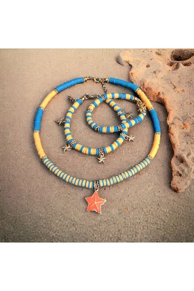 Denis Bujiteri Women's Colorful Fimolard Anklet with 40cm Extension Necklace, 15cm Extension Bracelet and 20cm Extension Chains