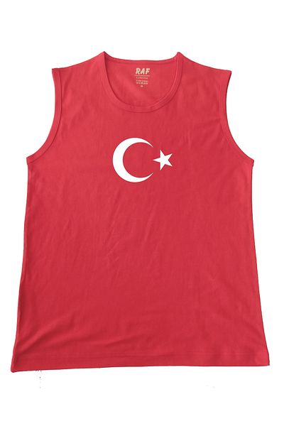 Raf Coll Men's Sleeveless Knitted T-Shirt Moon Star National Team Design Digital Printed 100% Cotton