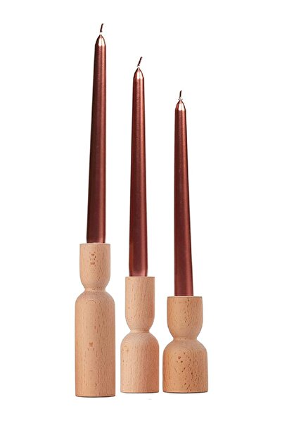 LİVİNGSTORE Renka Timber 3’lü Ahşap Şamdan Seti | Doğal Ahşap Dekoratif Mumlu...