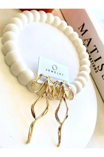 OSC HOME Stainless Steel - Gold Colored Big Bow Earrings