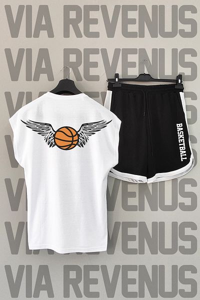 Vordevia Basketball Back Printed White and Black Sports T-shirt and Shorts Set - Crew Neck, Zero Sleeve