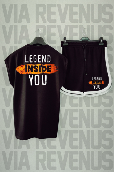 Vordevia Legend Inside You - Set de tricou și pantaloni scurți sport negru, d...