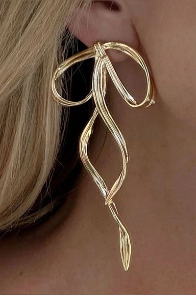 OSC HOME Stainless Steel - Gold Colored Big Bow Earrings