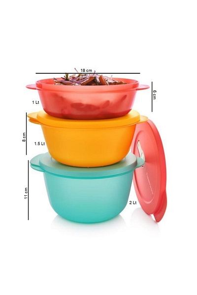 Tupperware Micro Containers Set 1-1.5-2 Lt Tkaz Hsgl for Microwave Oven