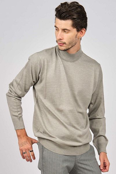 PAVE Men's Half Turtleneck Wool Sweater 4530014 Stone