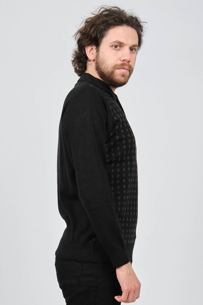 Çizgi Triko Men's Pocket Detailed Polo Neck Patterned Sweater 42544216 Black