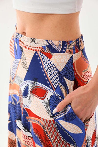 Sistas Жіноча спідниця максі з еластичним поясом і жіночним візерунком 23398 Синя