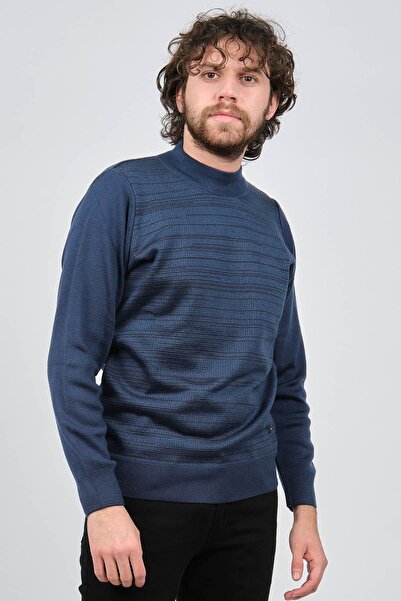 Çizgi Triko Чоловічий светр з напіврибальським коміром 42564225 Індіго