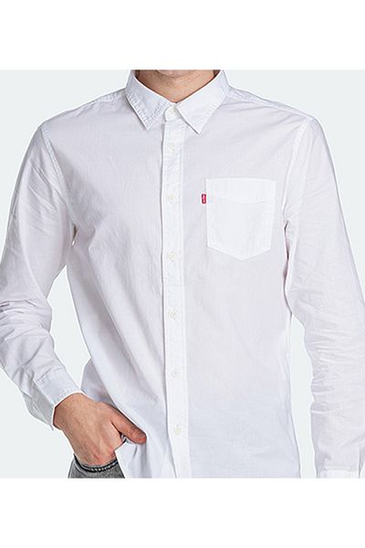 Levi's Men's Plain White Shirt Collar Long Sleeve Shirt