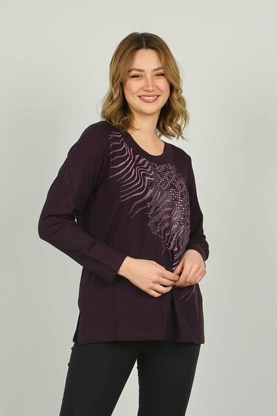 Detay Triko Жіноча блуза з довгими рукавами та візерунком 4541 Фіолетова
