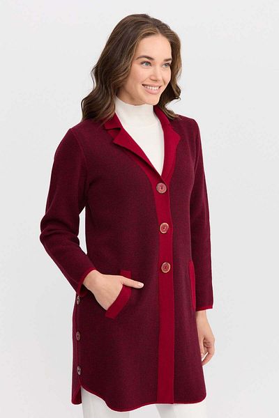 Desen Triko Women's Side Buttoned Long Wool Coat 22134 Cherry Rotten