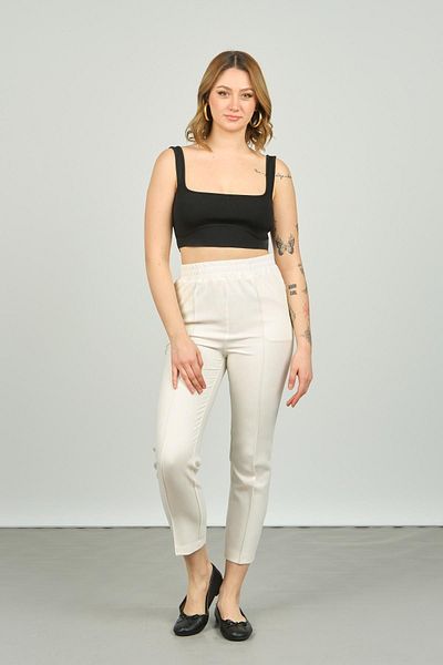 F&A Textile Women's Ankle Length Front Line Stitching Skinny Fit Trousers 6000 Ecru