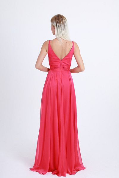 DORİDORCA Women's Double Breasted Collar Chiffon Evening Dress 4078 Fuchsia