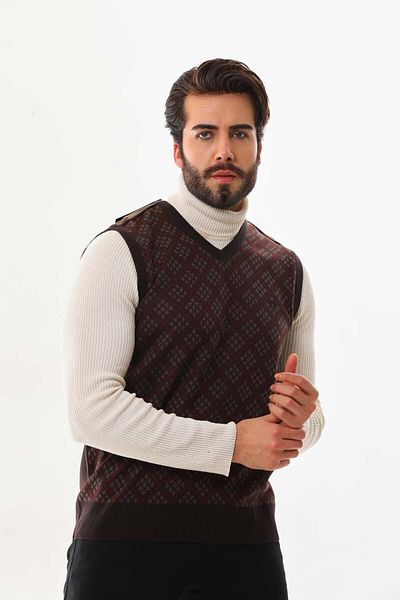 Pelikan Pulover cu model cu decolteu în V pentru bărbați 9614 maro