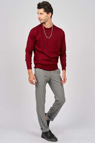 PAVE Men's Crew Neck Wool Sweater 4536063 Claret Red