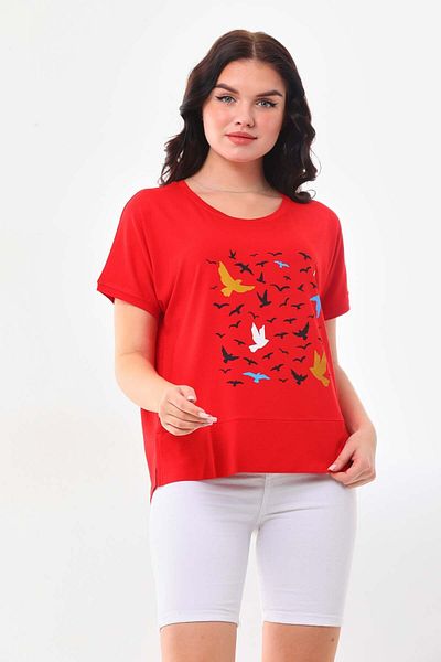 Sistas Women's Patterned Short Sleeve Blouse 23141 Red