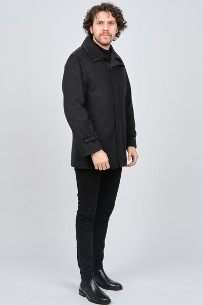 LUCAS Erkek Kol Apoletli Çift Yakalı Yün Kaban 2650552 Füme