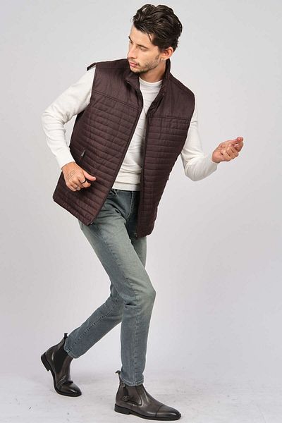 daynax Men's Furry Pocket Detailed Vest 492913 Claret Red