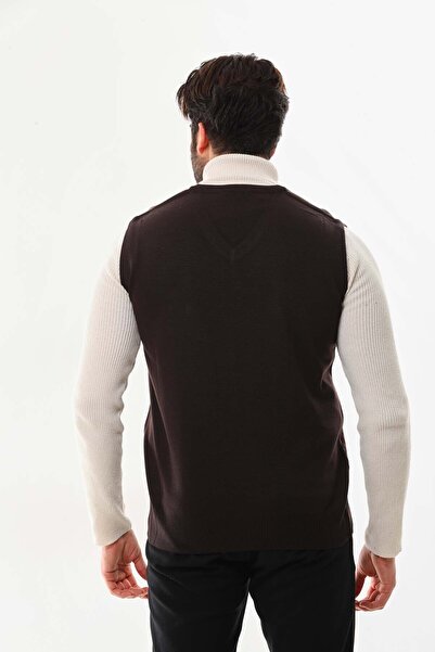 Pelikan Men's V-Neck Patterned Sweater 9614 Brown