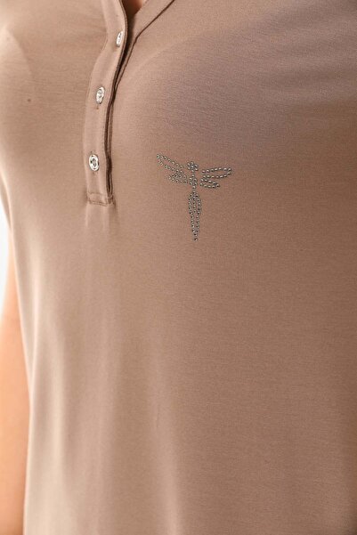 Sistas Γυναικείο φόρεμα με διπλή τσέπη με λεπτομέρεια Midi μήκους 23443 Mink