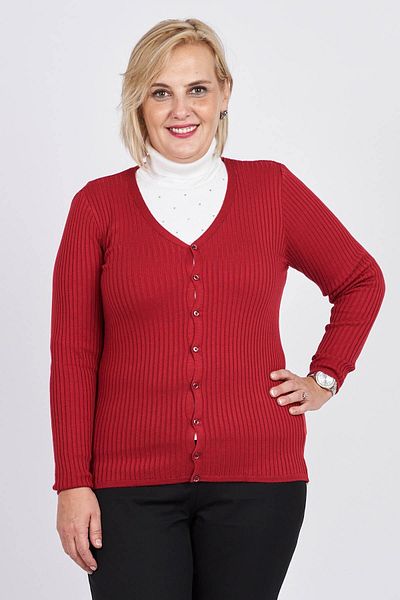 Büşra Triko Women's Red Buttoned V-Neck Cardigan 3997258