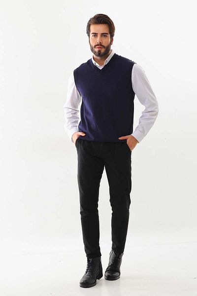 Günay Ανδρικό μάλλινο πουλόβερ με λαιμόκοψη V 1000 Light Navy Blue