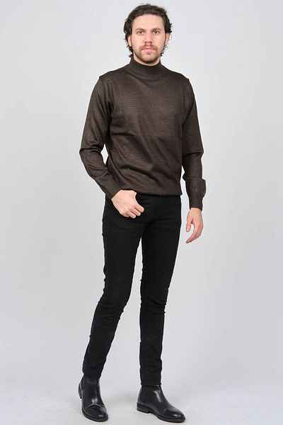 Woolen World Мъжки кафяв вълнен пуловер с поло яка 5590103
