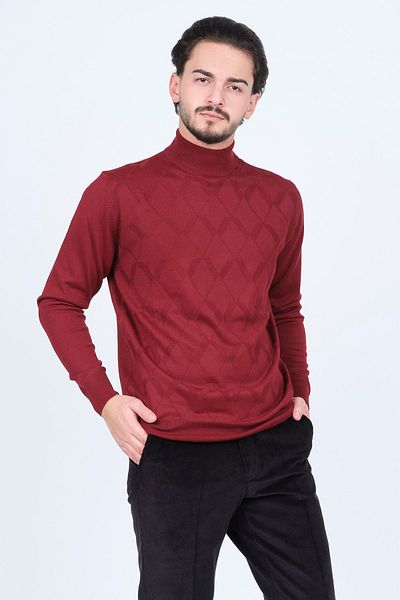 PAVE Men's Half Fisherman Knitwear Wool Sweater 4533120 Claret Red
