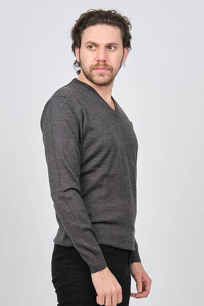 Woolen World Men's Smoked V-Neck Patterned Wool Sweater 5597802