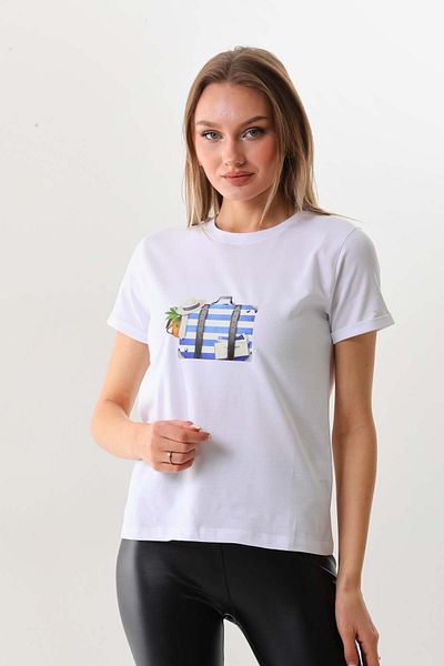 Sistas Bluză de damă din bumbac cu mânecă scurtă cu detaliu imagine 23097 Alb