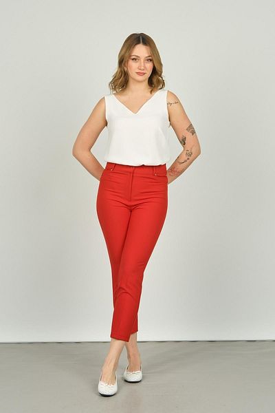 F&A Textile Women's Ankle Length Slim Fit Pants 7410 Red