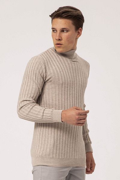 Ateş Triko Ανδρικό ζιβάγκο Slim Fit Πλεκτό Πουλόβερ 6091288 Μπεζ