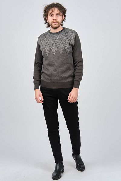 Ateş Triko Men's Crew Neck Patterned Sweater 6091805 Smoked
