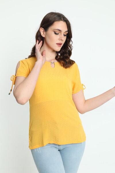 ELLA CAMELIA Women's Collar and Sleeve Detailed Patterned Blouse 19e008 Yellow