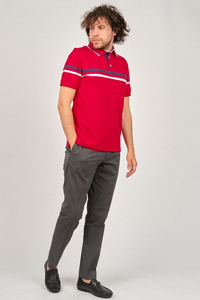 Desen Triko Men's Polo Neck Stripe Detailed Red T-Shirt 0249814