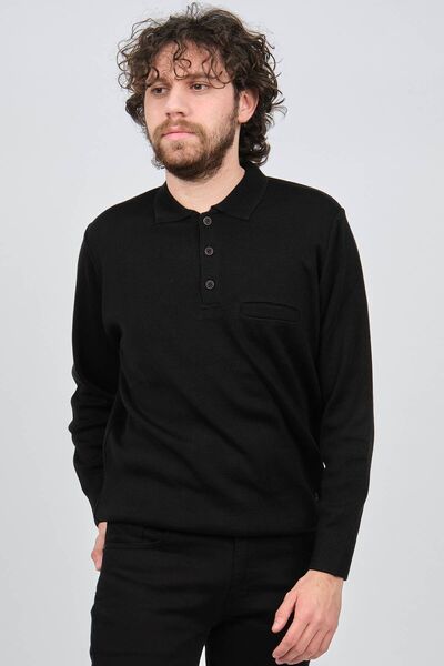 Çizgi Triko Men's Pocket Detailed Polo Neck Sweater 42544241 Black