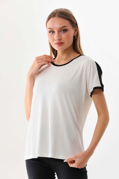 Sistas Women's Crew Neck Short Sleeve Blouse 23010 Ecru