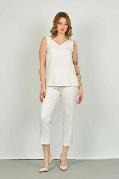 F&A Textile FA Trousers Women's Ankle Length Narrow Fit Pants 7003 Ecru