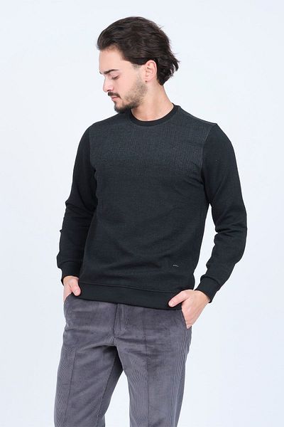 Raymons Men's Patterned Crew Neck Knitwear Sweat 6782267 Black
