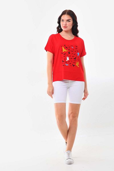 Sistas Women's Patterned Short Sleeve Blouse 23141 Red