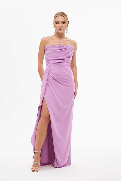 Carmen Women's Crepe Stone Printed Slit Long Wedding Dress 58306 Lilac