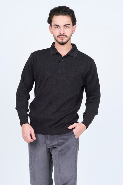 Woolen World Men's Patterned Polo Neck Knitwear Wool Sweater 5597141 Anthracite