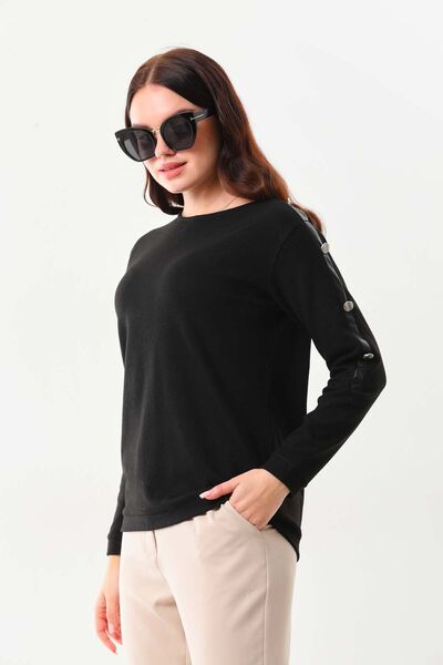 Sistas بلوزة نسائية بأكمام طويلة وأزرار 23527 باللون الأسود