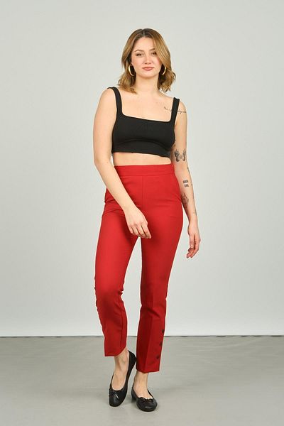 F&A Textile Women's Buttoned Slim Fit Trousers 6001 Red