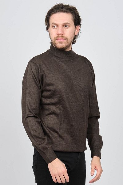 Woolen World Мъжки кафяв вълнен пуловер с поло яка 5590103