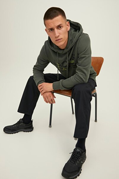 Jack & Jones Ανδρικό φούτερ με στάμπα με κουκούλα 63412216242 Χακί