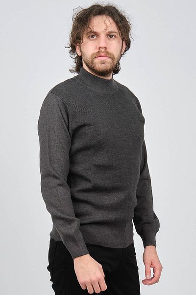 Ateş Triko Men's Half Fisherman Patterned Wool Sweater 6091744 Smoked