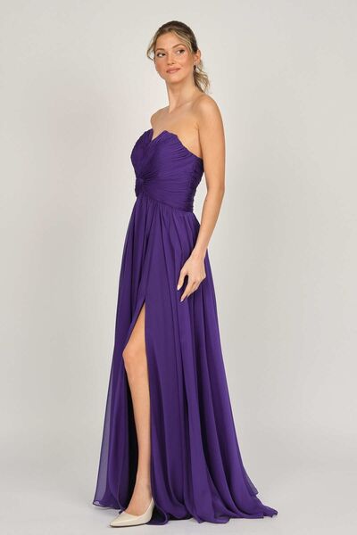 ŞEREF VURAL Women's Strapless Long Evening Dress 5438019 Purple