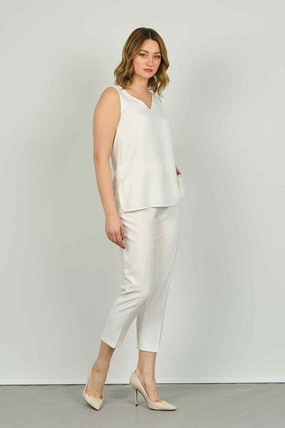 F&A Textile FA Trousers Women's Ankle Length Narrow Fit Pants 7003 Ecru