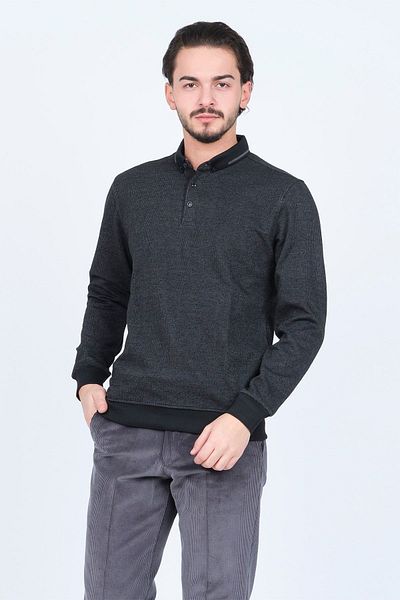 Raymons Men's Patterned Polo Neck Knitwear Sweat 6782254 Black